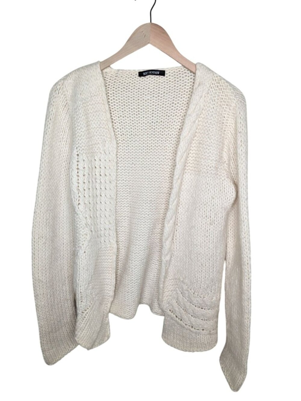 Holt Renfrew Womens Open Front Italian Wool Knit Cardigan Sweater Ivory Size 10